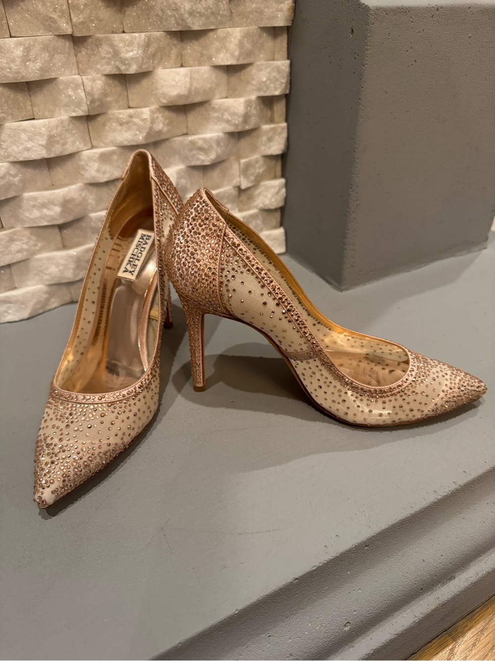 Badgley Mischka Rose Gold and Ivory Crystal Pointed-Toe Pumps